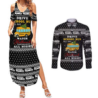 School Bus All Day Christmas Couples Matching Summer Maxi Dress and Long Sleeve Button Shirt Xmas Holiday Patterns - Wonder Print Shop