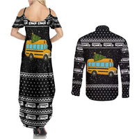 School Bus All Day Christmas Couples Matching Summer Maxi Dress and Long Sleeve Button Shirt Xmas Holiday Patterns - Wonder Print Shop