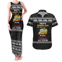 School Bus All Day Christmas Couples Matching Tank Maxi Dress and Hawaiian Shirt Xmas Holiday Patterns - Wonder Print Shop