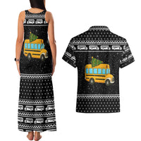 School Bus All Day Christmas Couples Matching Tank Maxi Dress and Hawaiian Shirt Xmas Holiday Patterns - Wonder Print Shop