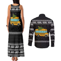 School Bus All Day Christmas Couples Matching Tank Maxi Dress and Long Sleeve Button Shirt Xmas Holiday Patterns - Wonder Print Shop