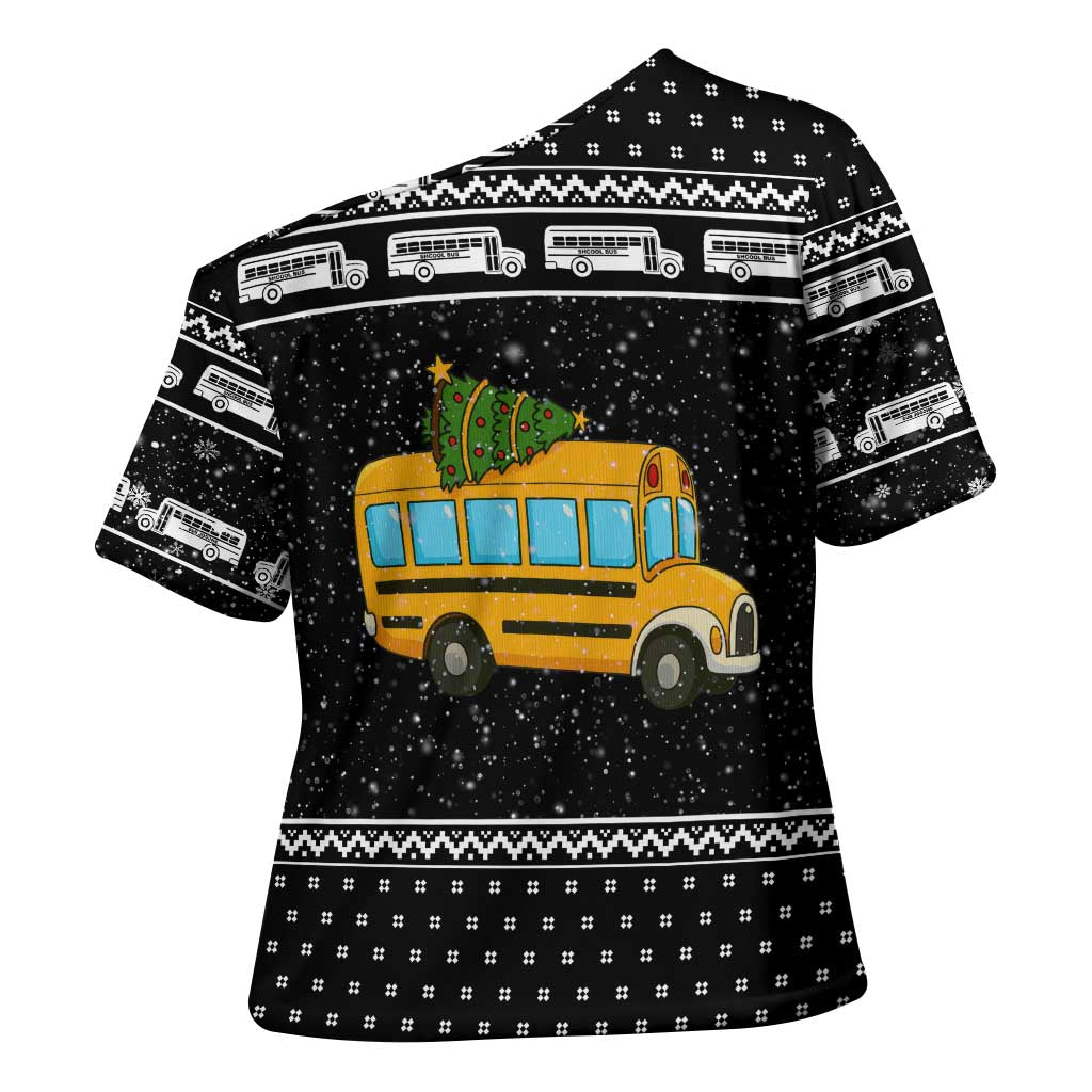 School Bus All Day Christmas Cross Shoulder Shirt Xmas Holiday Patterns - Wonder Print Shop