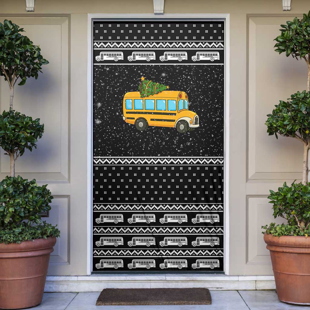 School Bus All Day Christmas Door Cover Xmas Holiday Patterns - Wonder Print Shop