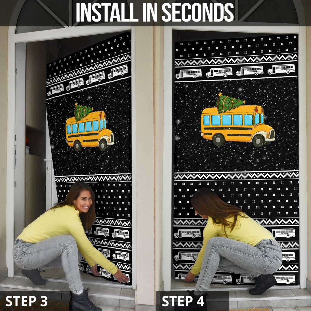 School Bus All Day Christmas Door Cover Xmas Holiday Patterns - Wonder Print Shop