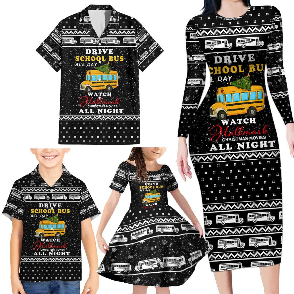 School Bus All Day Christmas Family Matching Long Sleeve Bodycon Dress and Hawaiian Shirt Xmas Holiday Patterns - Wonder Print Shop