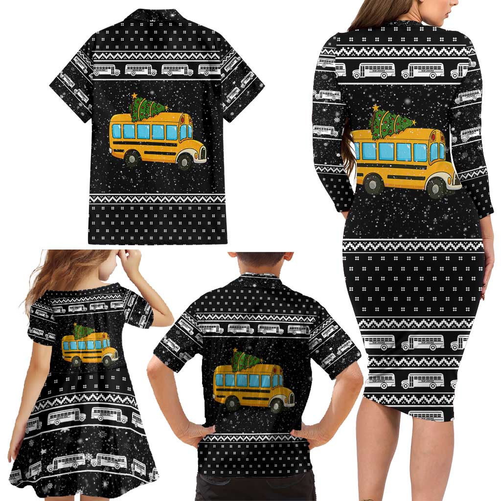 School Bus All Day Christmas Family Matching Long Sleeve Bodycon Dress and Hawaiian Shirt Xmas Holiday Patterns - Wonder Print Shop