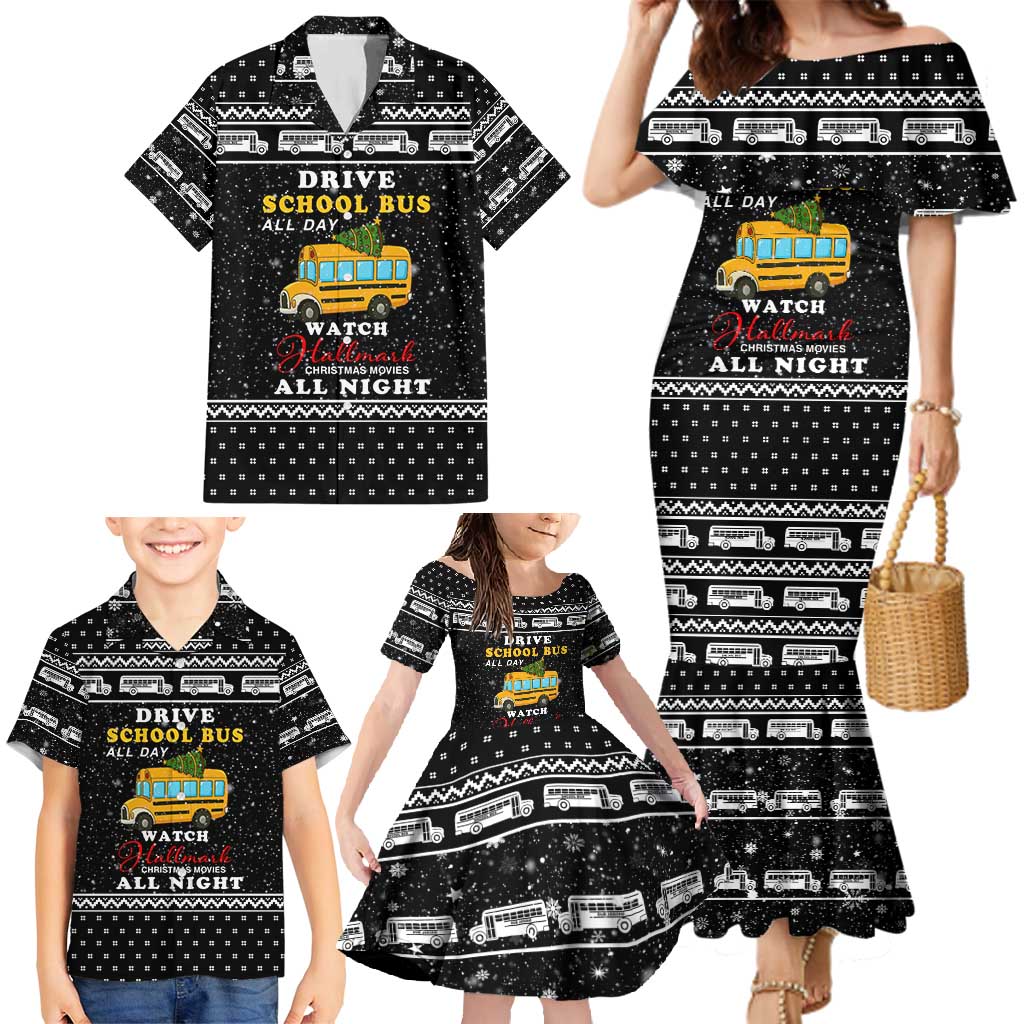 School Bus All Day Christmas Family Matching Mermaid Dress and Hawaiian Shirt Xmas Holiday Patterns - Wonder Print Shop