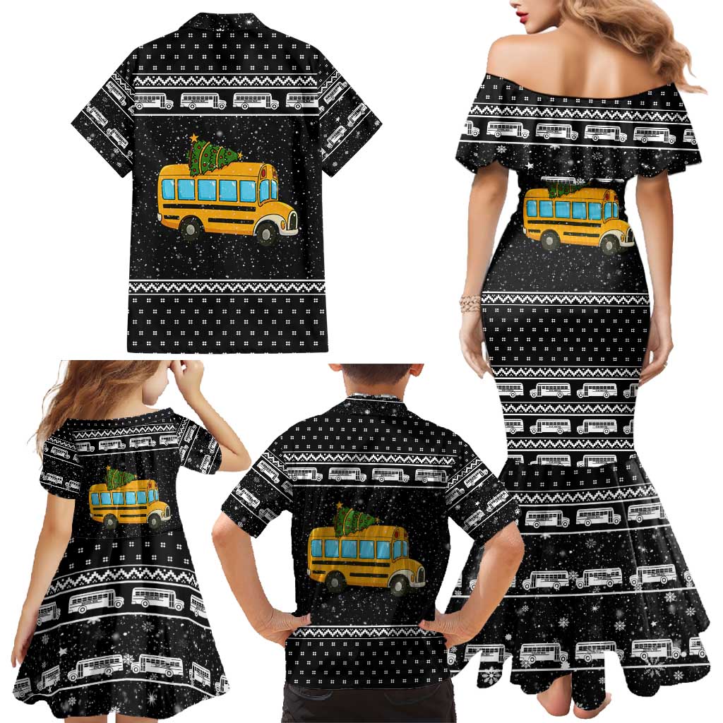 School Bus All Day Christmas Family Matching Mermaid Dress and Hawaiian Shirt Xmas Holiday Patterns - Wonder Print Shop