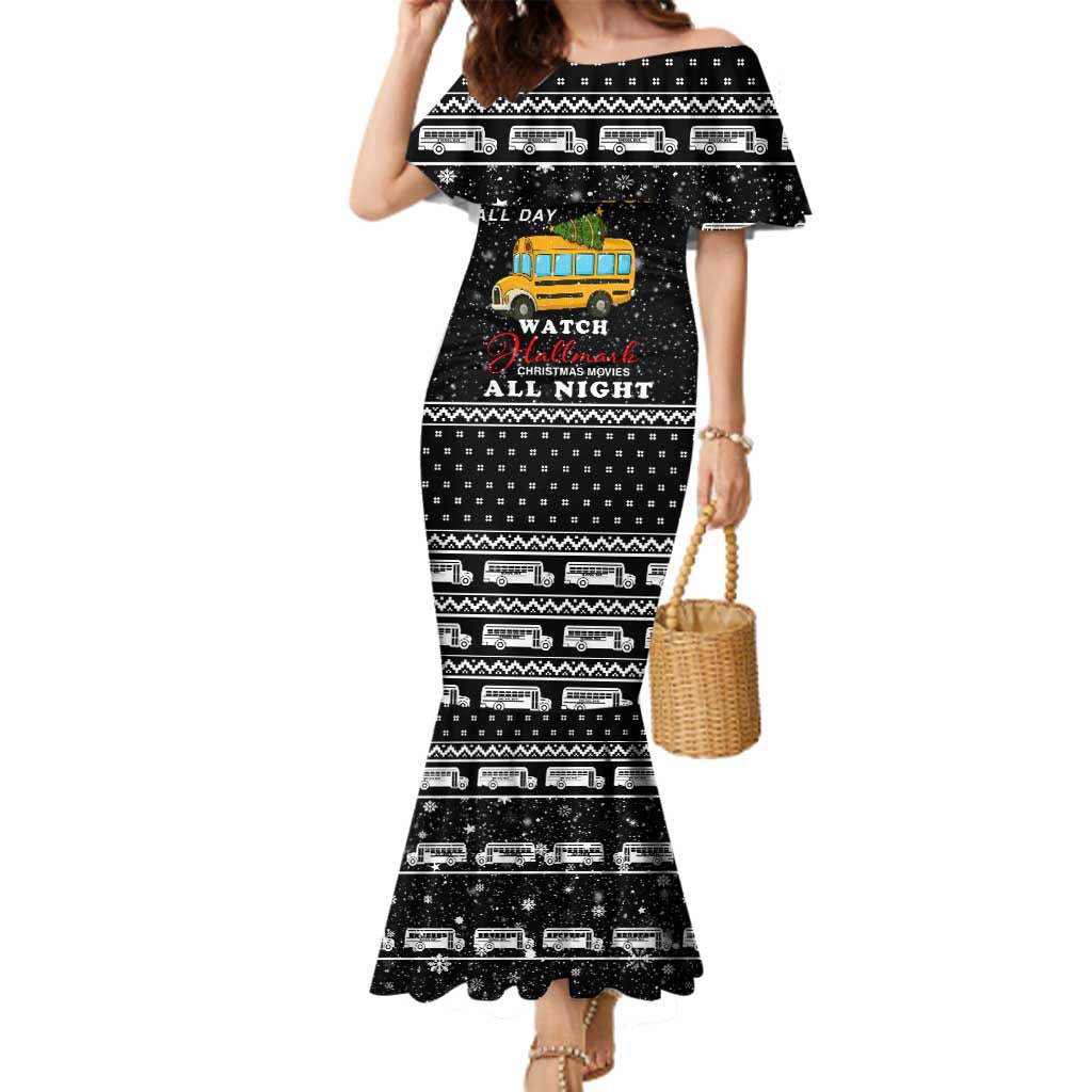 School Bus All Day Christmas Family Matching Mermaid Dress and Hawaiian Shirt Xmas Holiday Patterns - Wonder Print Shop