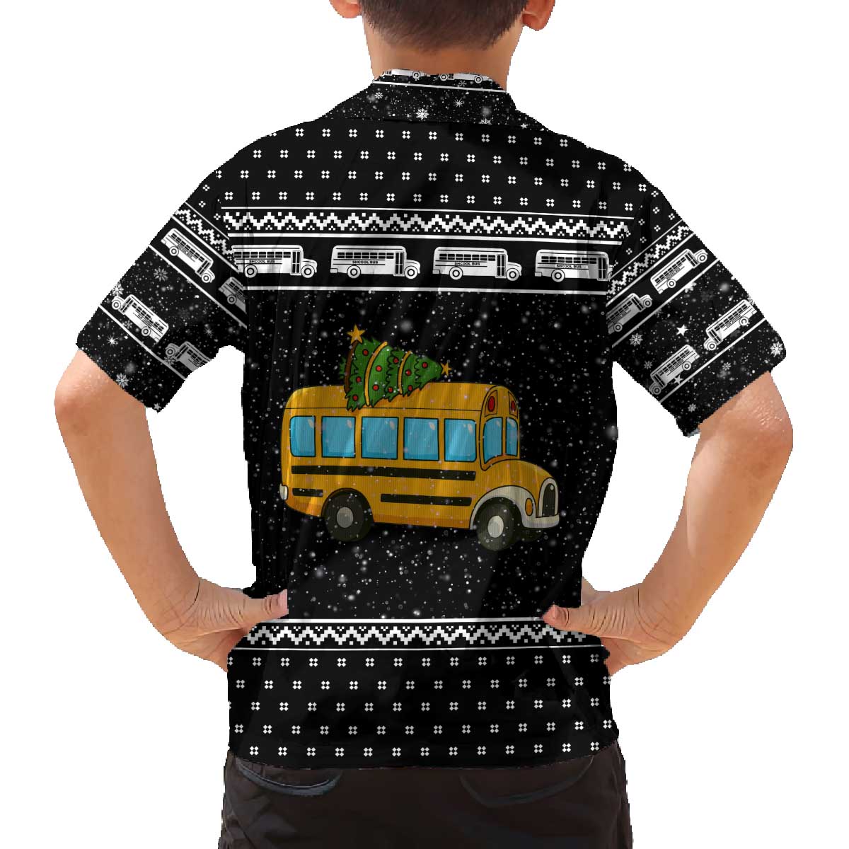 School Bus All Day Christmas Family Matching Off The Shoulder Long Sleeve Dress and Hawaiian Shirt Xmas Holiday Patterns - Wonder Print Shop