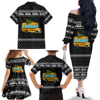 School Bus All Day Christmas Family Matching Off The Shoulder Long Sleeve Dress and Hawaiian Shirt Xmas Holiday Patterns - Wonder Print Shop