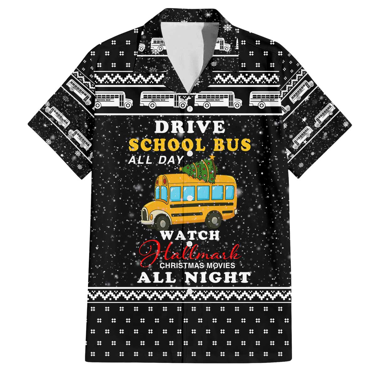 School Bus All Day Christmas Family Matching Off The Shoulder Long Sleeve Dress and Hawaiian Shirt Xmas Holiday Patterns - Wonder Print Shop