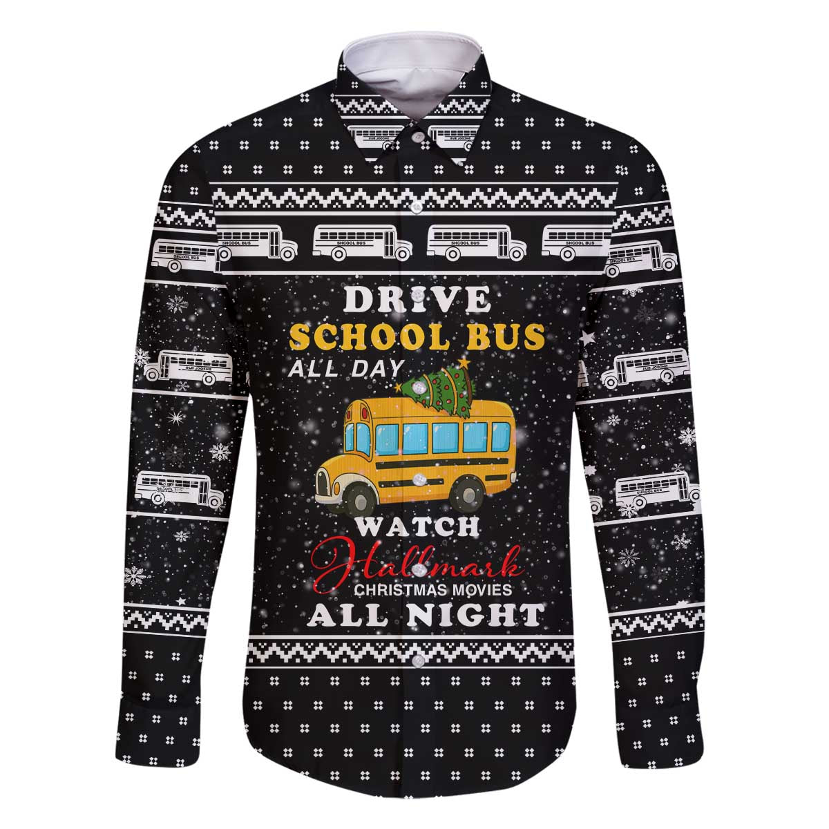 School Bus All Day Christmas Family Matching Off The Shoulder Long Sleeve Dress and Hawaiian Shirt Xmas Holiday Patterns - Wonder Print Shop