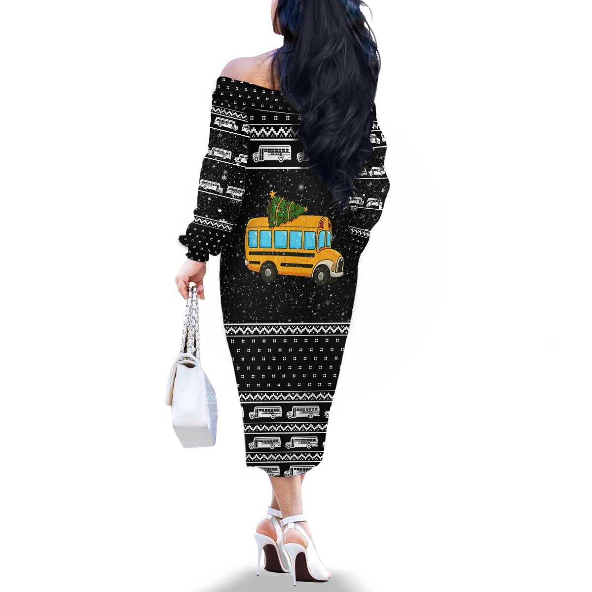School Bus All Day Christmas Family Matching Off The Shoulder Long Sleeve Dress and Hawaiian Shirt Xmas Holiday Patterns - Wonder Print Shop