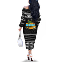 School Bus All Day Christmas Family Matching Off The Shoulder Long Sleeve Dress and Hawaiian Shirt Xmas Holiday Patterns - Wonder Print Shop