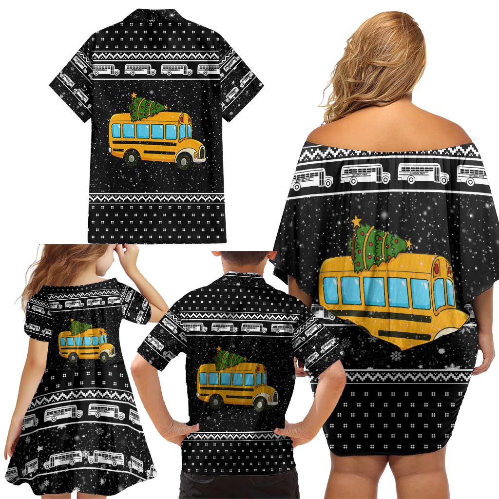 School Bus All Day Christmas Family Matching Off Shoulder Short Dress and Hawaiian Shirt Xmas Holiday Patterns - Wonder Print Shop