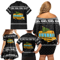 School Bus All Day Christmas Family Matching Off Shoulder Short Dress and Hawaiian Shirt Xmas Holiday Patterns - Wonder Print Shop