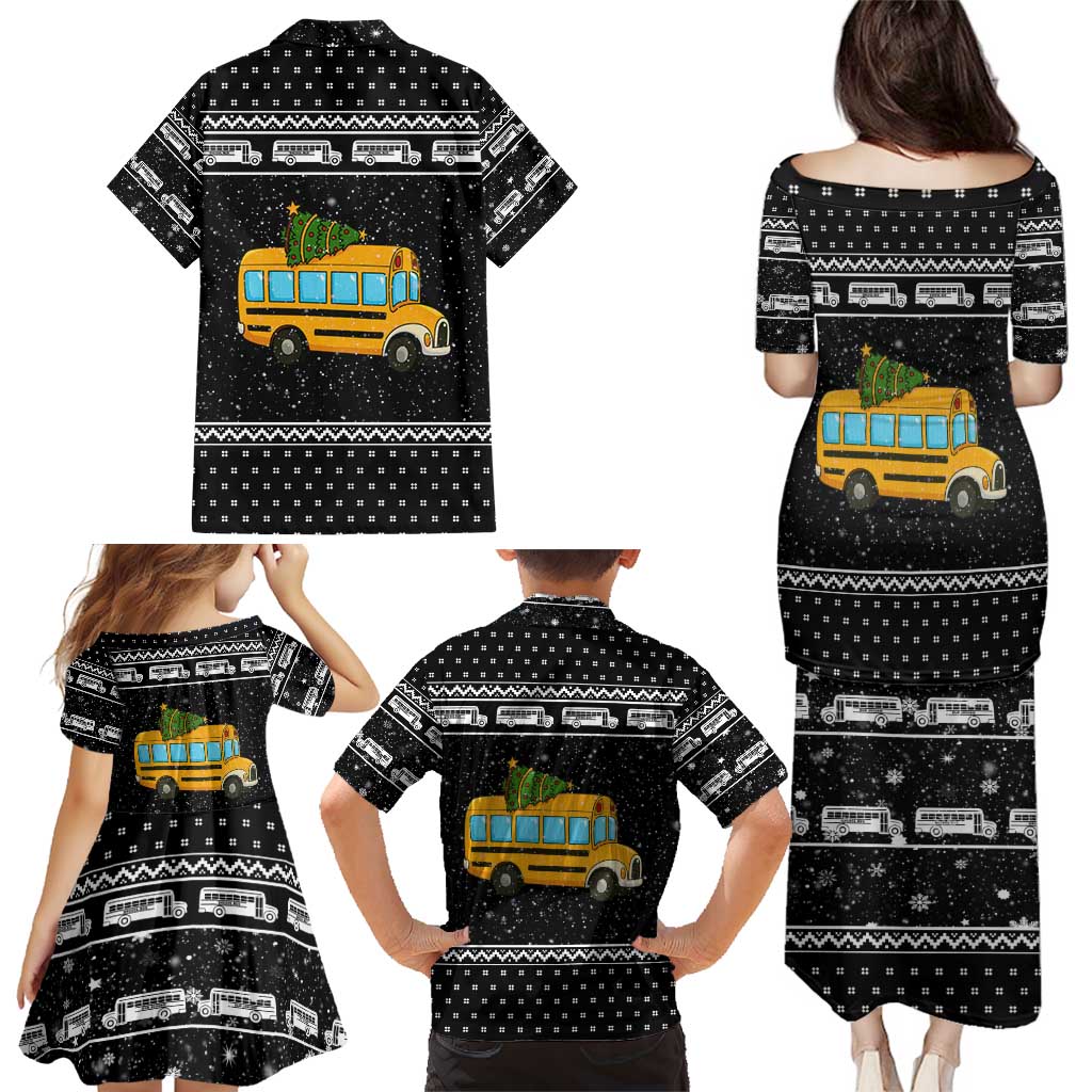 School Bus All Day Christmas Family Matching Puletasi and Hawaiian Shirt Xmas Holiday Patterns - Wonder Print Shop