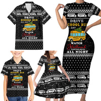 School Bus All Day Christmas Family Matching Short Sleeve Bodycon Dress and Hawaiian Shirt Xmas Holiday Patterns - Wonder Print Shop