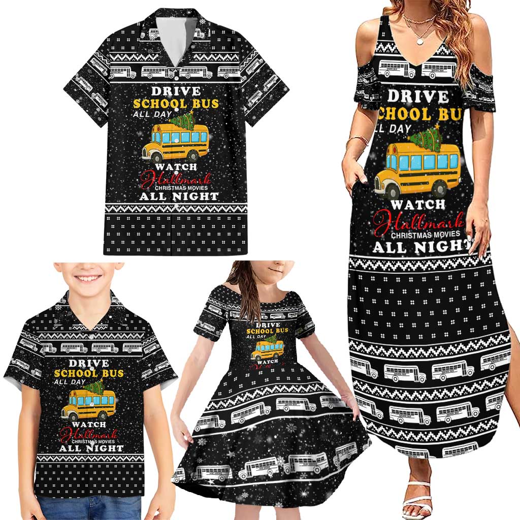 School Bus All Day Christmas Family Matching Summer Maxi Dress and Hawaiian Shirt Xmas Holiday Patterns - Wonder Print Shop
