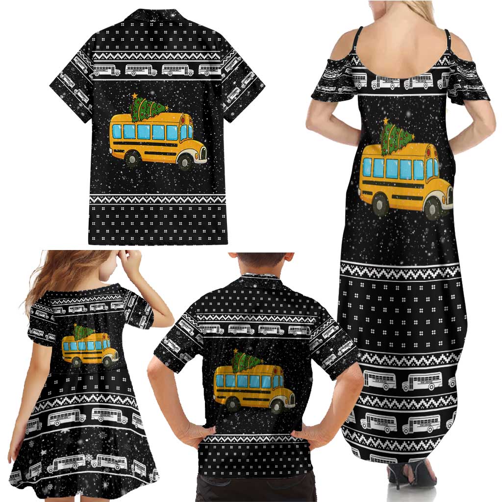 School Bus All Day Christmas Family Matching Summer Maxi Dress and Hawaiian Shirt Xmas Holiday Patterns - Wonder Print Shop