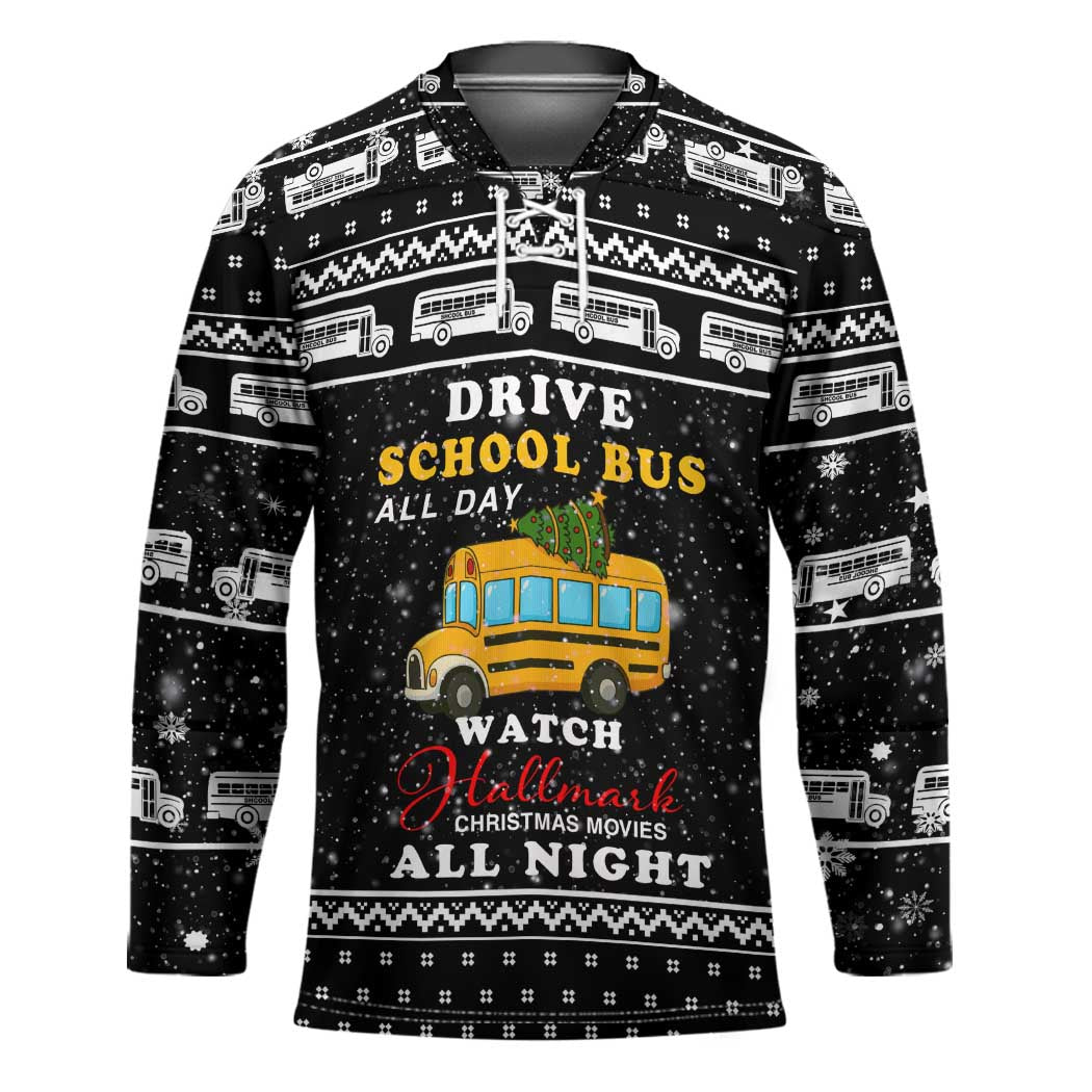 School Bus All Day Christmas Hockey Jersey Xmas Holiday Patterns - Wonder Print Shop