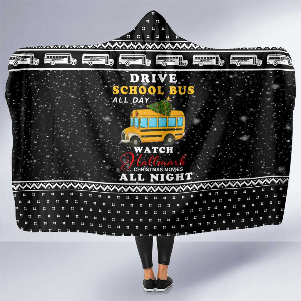 School Bus All Day Christmas Hooded Blanket Xmas Holiday Patterns - Wonder Print Shop