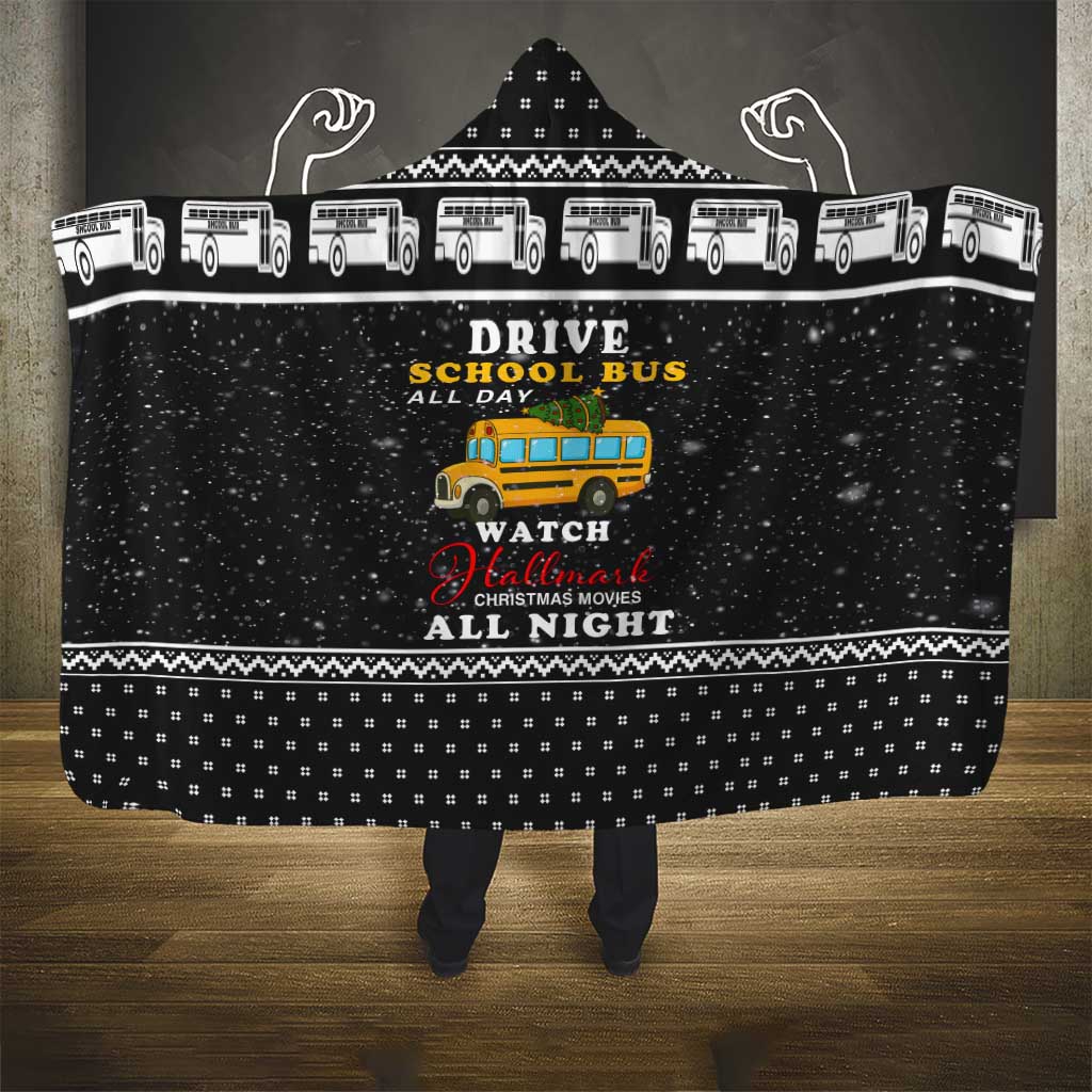 School Bus All Day Christmas Hooded Blanket Xmas Holiday Patterns - Wonder Print Shop