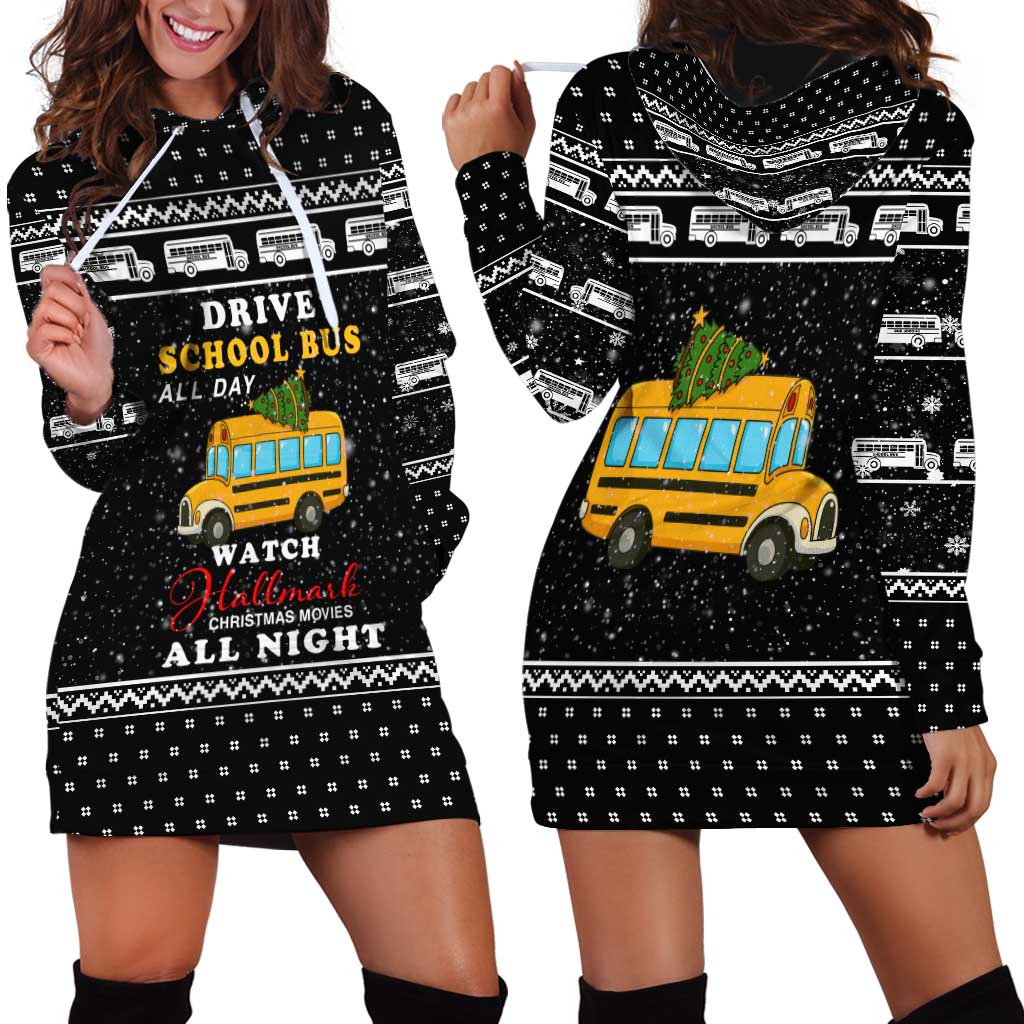 School Bus All Day Christmas Hoodie Dress Xmas Holiday Patterns - Wonder Print Shop