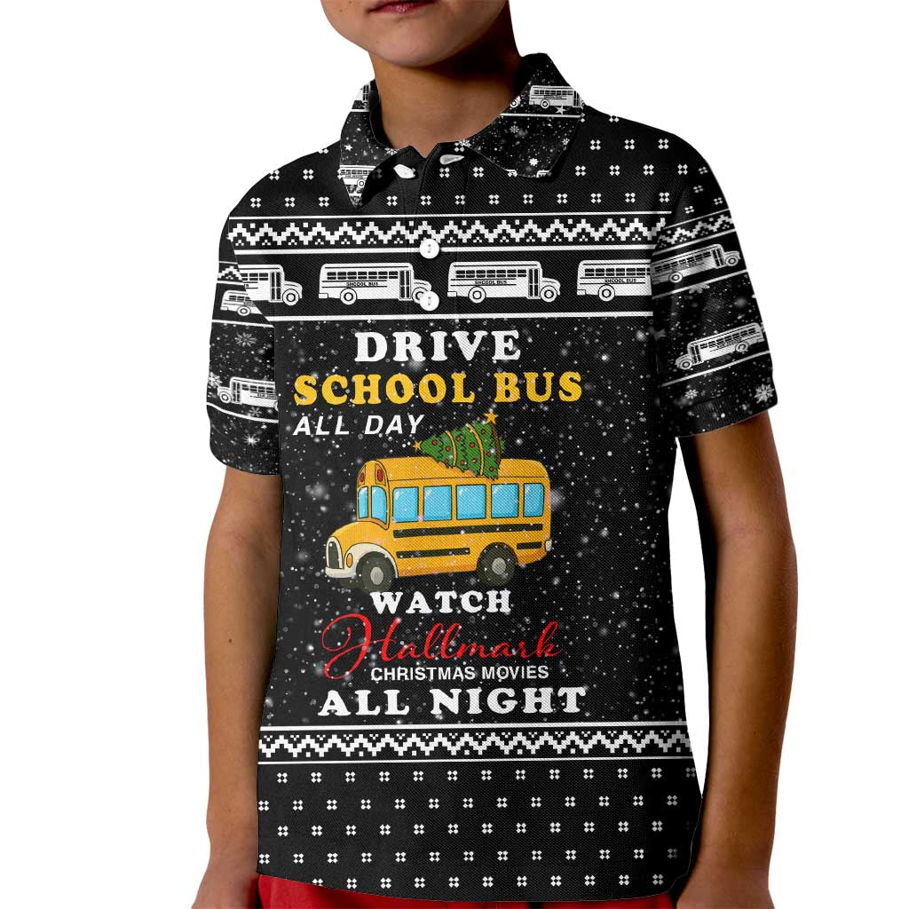 School Bus All Day Christmas Kid Polo Shirt Xmas Holiday Patterns - Wonder Print Shop