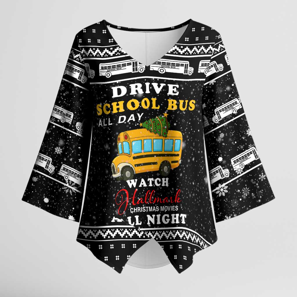School Bus All Day Christmas Kimono Sleeve Blouse Xmas Holiday Patterns - Wonder Print Shop