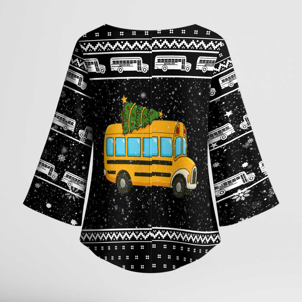 School Bus All Day Christmas Kimono Sleeve Blouse Xmas Holiday Patterns - Wonder Print Shop