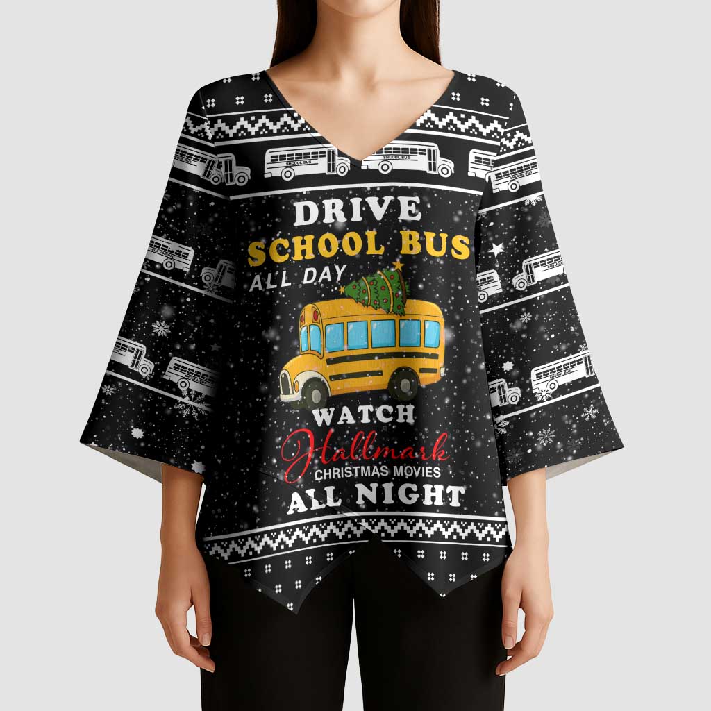 School Bus All Day Christmas Kimono Sleeve Blouse Xmas Holiday Patterns - Wonder Print Shop