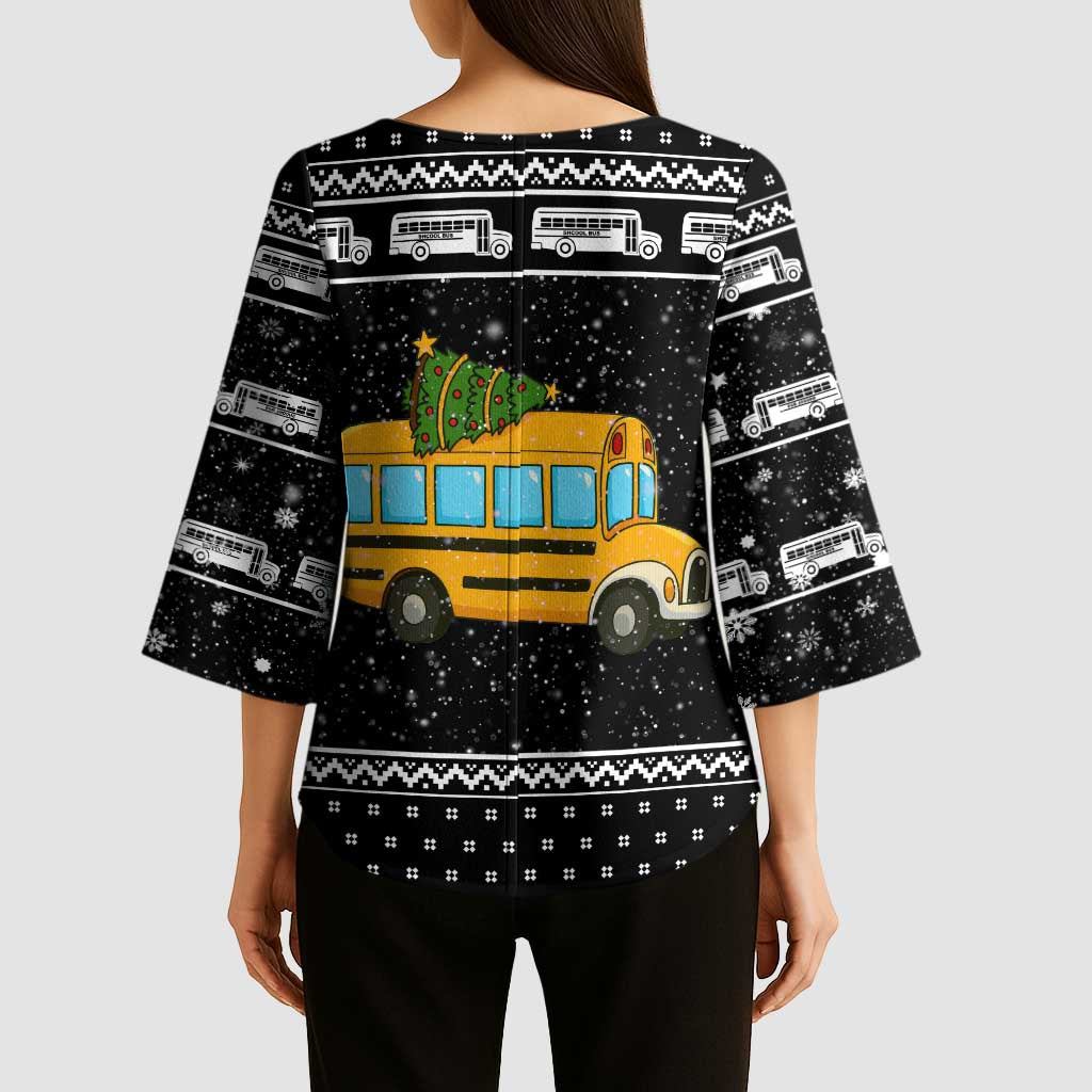 School Bus All Day Christmas Kimono Sleeve Blouse Xmas Holiday Patterns - Wonder Print Shop