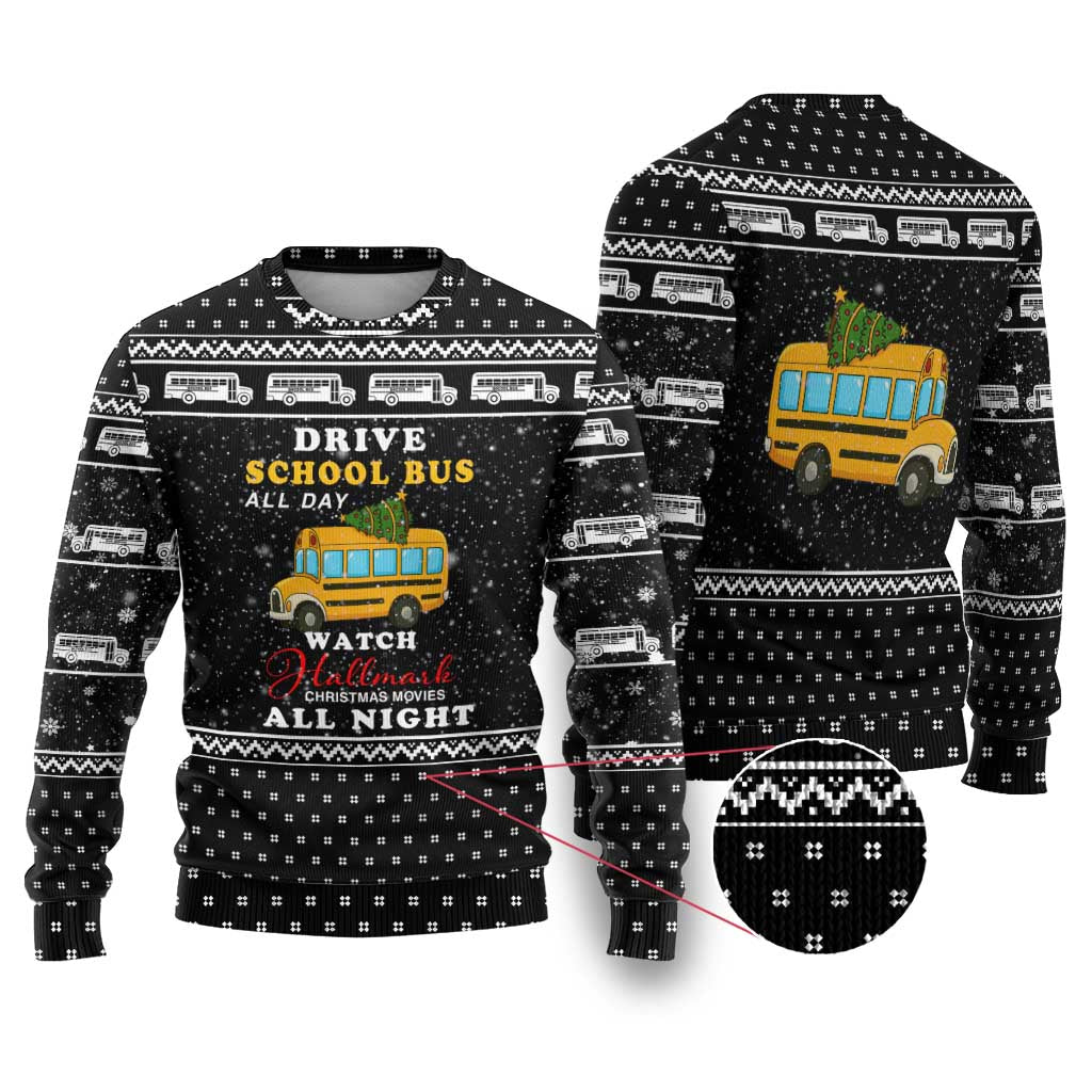 School Bus All Day Christmas Ugly Christmas Sweater Xmas Holiday Patterns - Wonder Print Shop