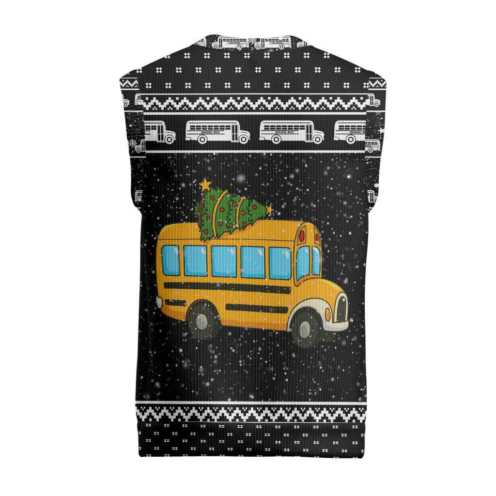 School Bus All Day Christmas Knitted V-Neck Vest Xmas Holiday Patterns - Wonder Print Shop