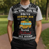 School Bus All Day Christmas Knitted V-Neck Vest Xmas Holiday Patterns - Wonder Print Shop