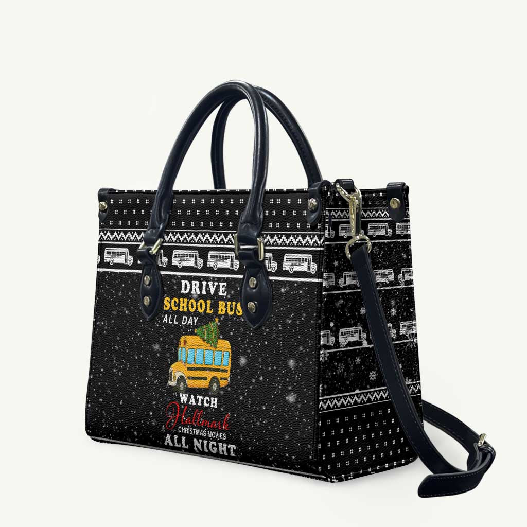 School Bus All Day Christmas Leather Bag Xmas Holiday Patterns - Wonder Print Shop