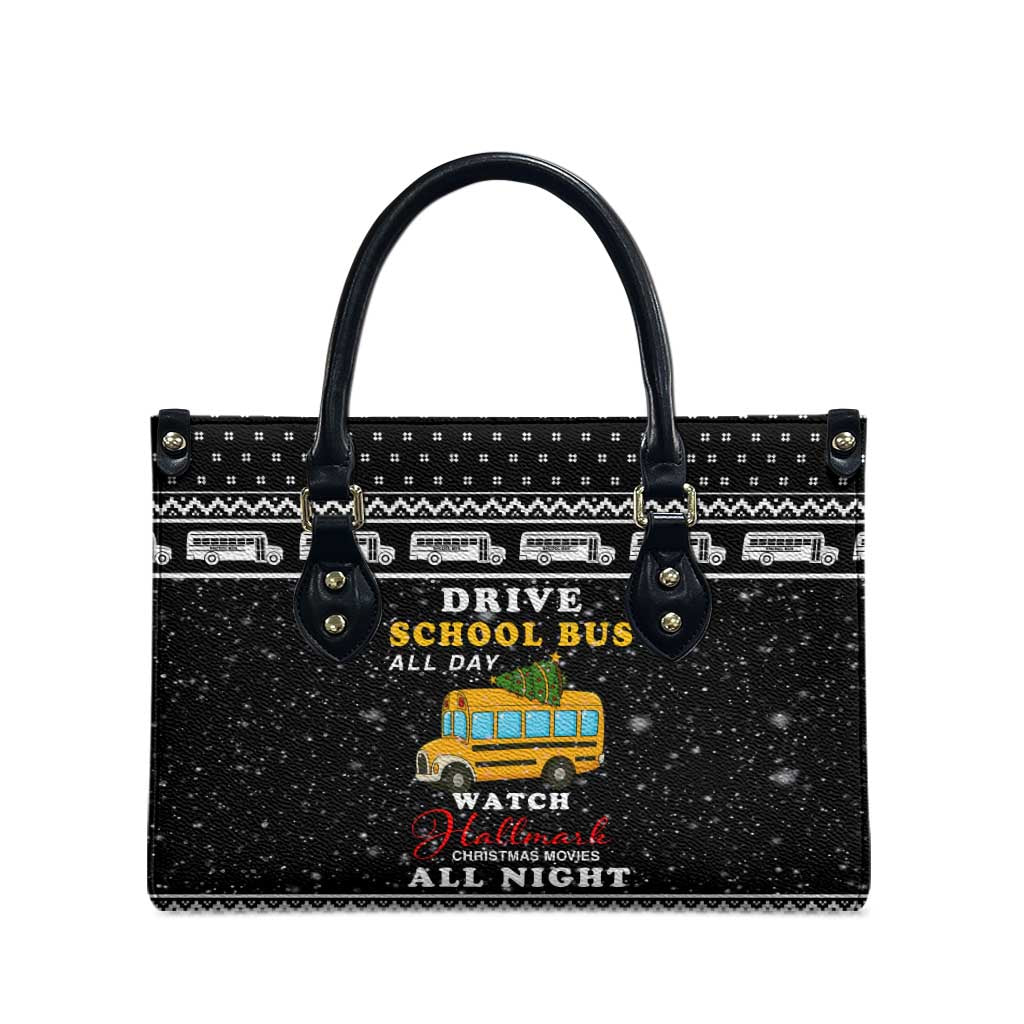 School Bus All Day Christmas Leather Bag Xmas Holiday Patterns - Wonder Print Shop