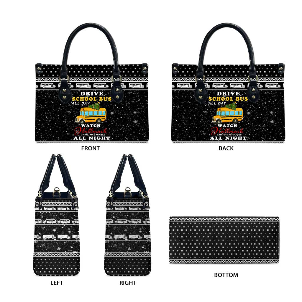 School Bus All Day Christmas Leather Bag Xmas Holiday Patterns - Wonder Print Shop