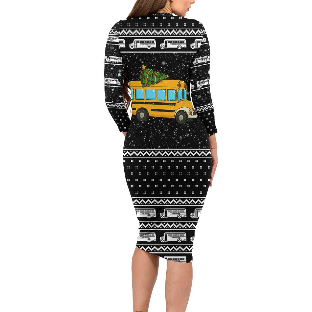 School Bus All Day Christmas Long Sleeve Bodycon Dress Xmas Holiday Patterns - Wonder Print Shop