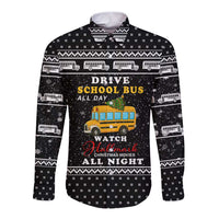 School Bus All Day Christmas Long Sleeve Button Shirt Xmas Holiday Patterns - Wonder Print Shop