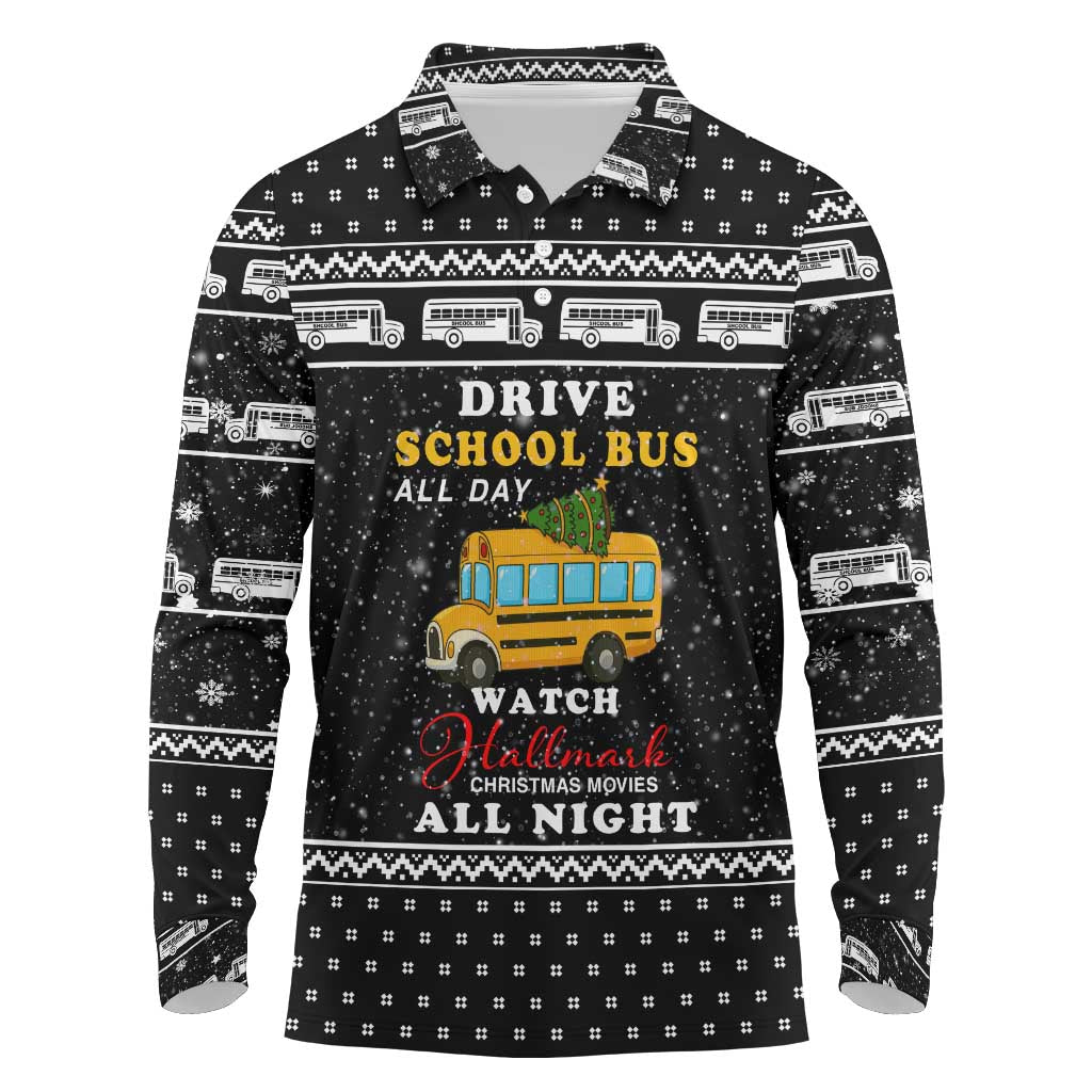 School Bus All Day Christmas Long Sleeve Polo Shirt Xmas Holiday Patterns - Wonder Print Shop