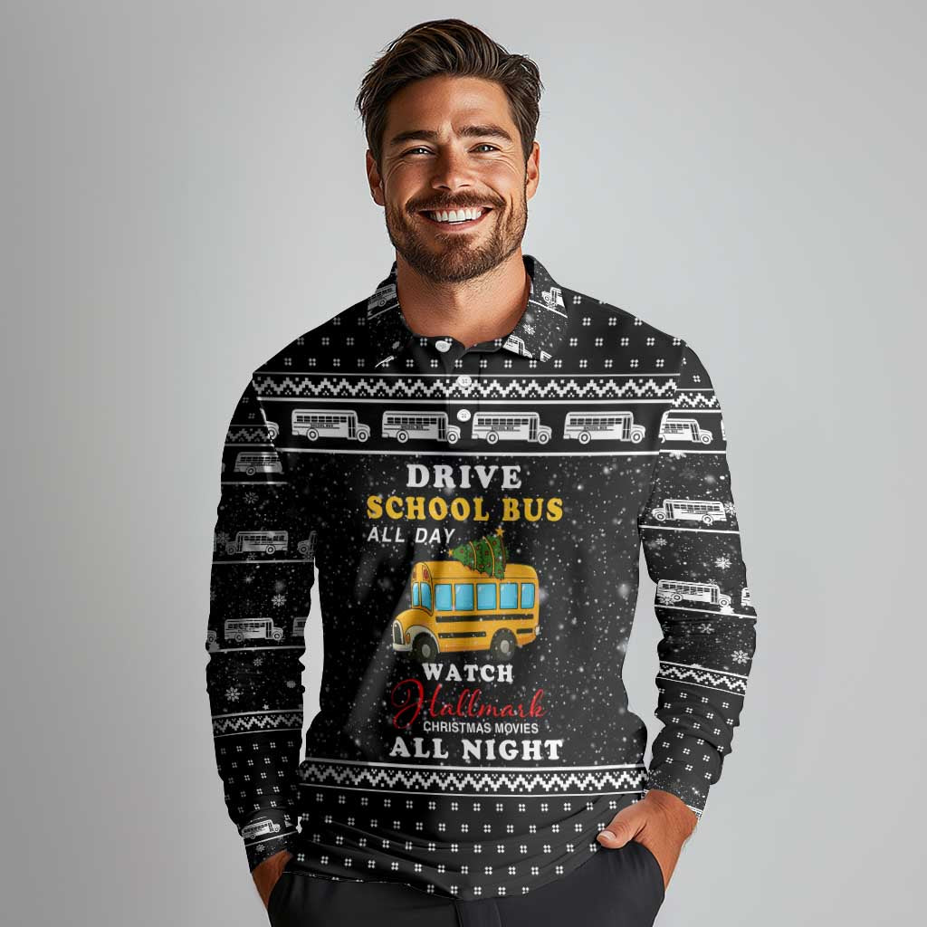 School Bus All Day Christmas Long Sleeve Polo Shirt Xmas Holiday Patterns - Wonder Print Shop