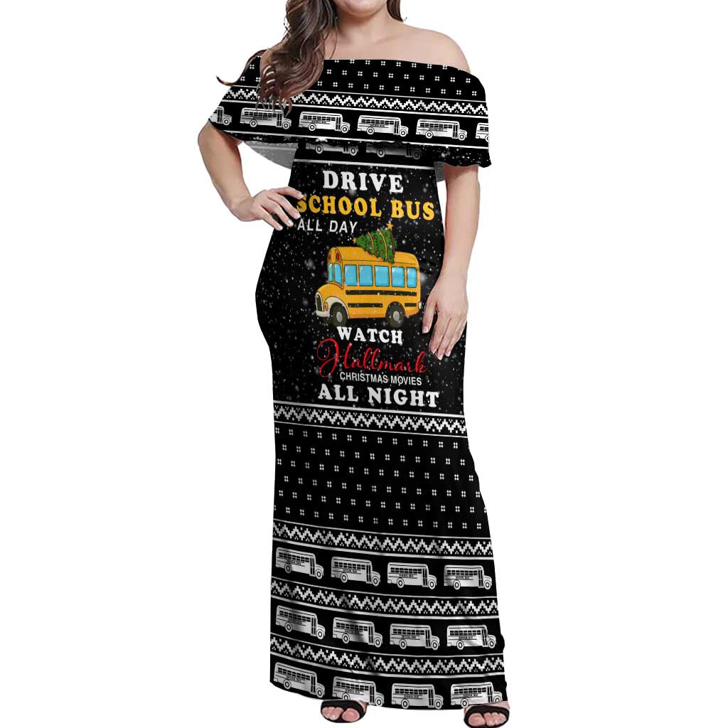 School Bus All Day Christmas Off Shoulder Maxi Dress Xmas Holiday Patterns - Wonder Print Shop