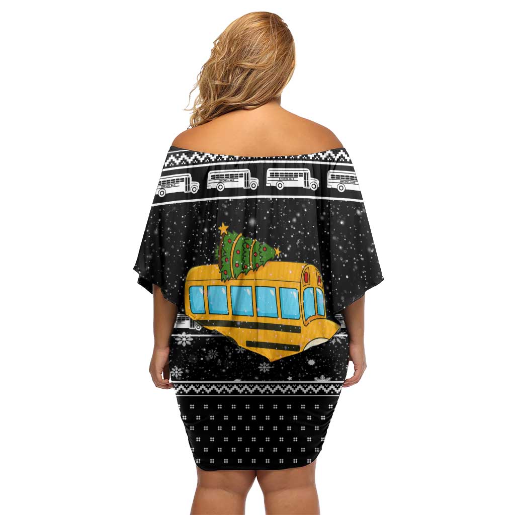 School Bus All Day Christmas Off Shoulder Short Dress Xmas Holiday Patterns - Wonder Print Shop