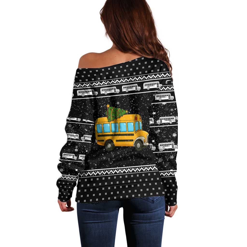School Bus All Day Christmas Off Shoulder Sweater Xmas Holiday Patterns - Wonder Print Shop