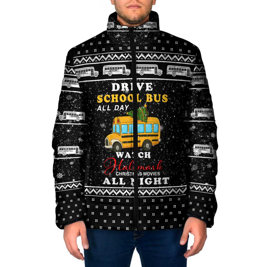 School Bus All Day Christmas Padded Jacket Xmas Holiday Patterns - Wonder Print Shop