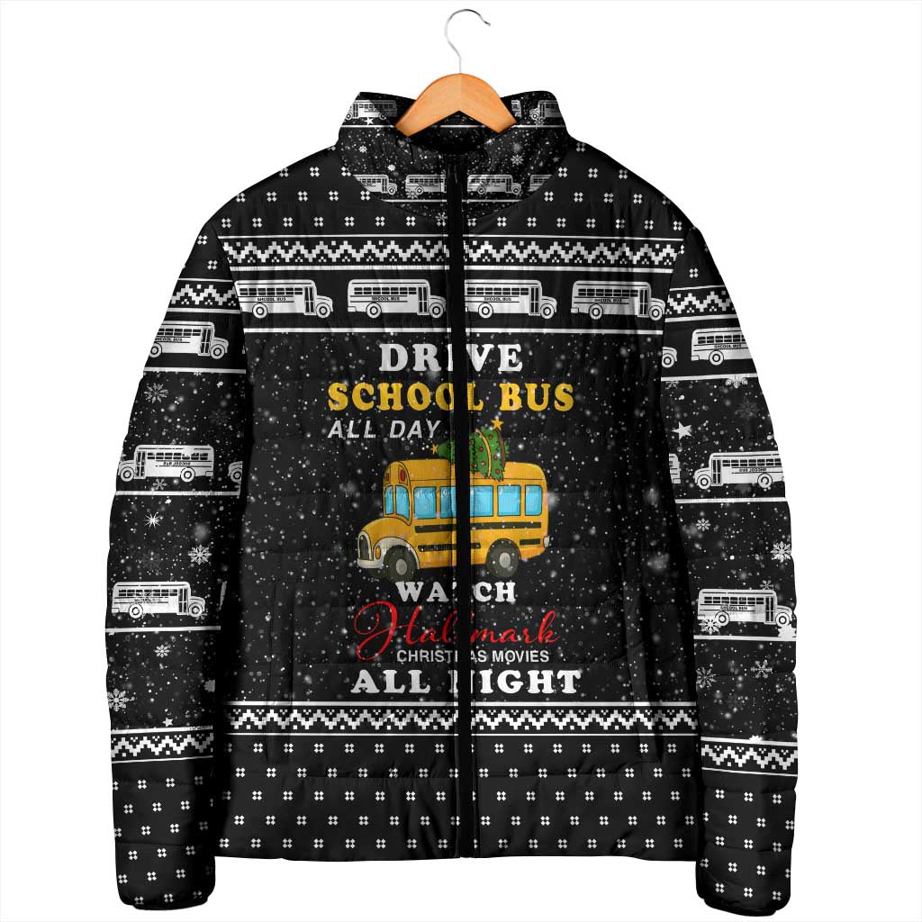 School Bus All Day Christmas Padded Jacket Xmas Holiday Patterns - Wonder Print Shop