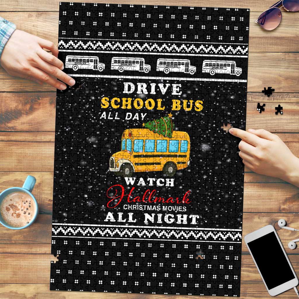School Bus All Day Christmas Puzzle Xmas Holiday Patterns - Wonder Print Shop
